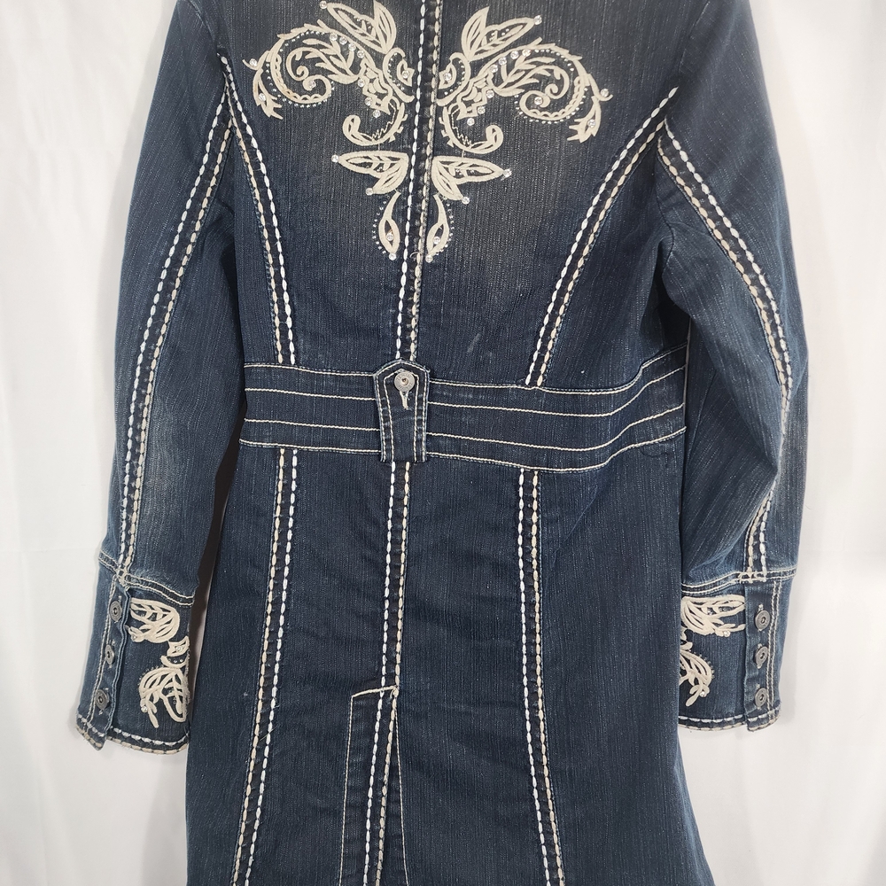 Zenim Dark Blue Denim Jacket with Cream Detailing - Picture 2 of 5
